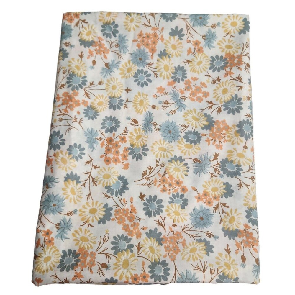 Vintage Blue Orange Cottage Cottagecore Flat Twin Sheet Fashion Manor Percale